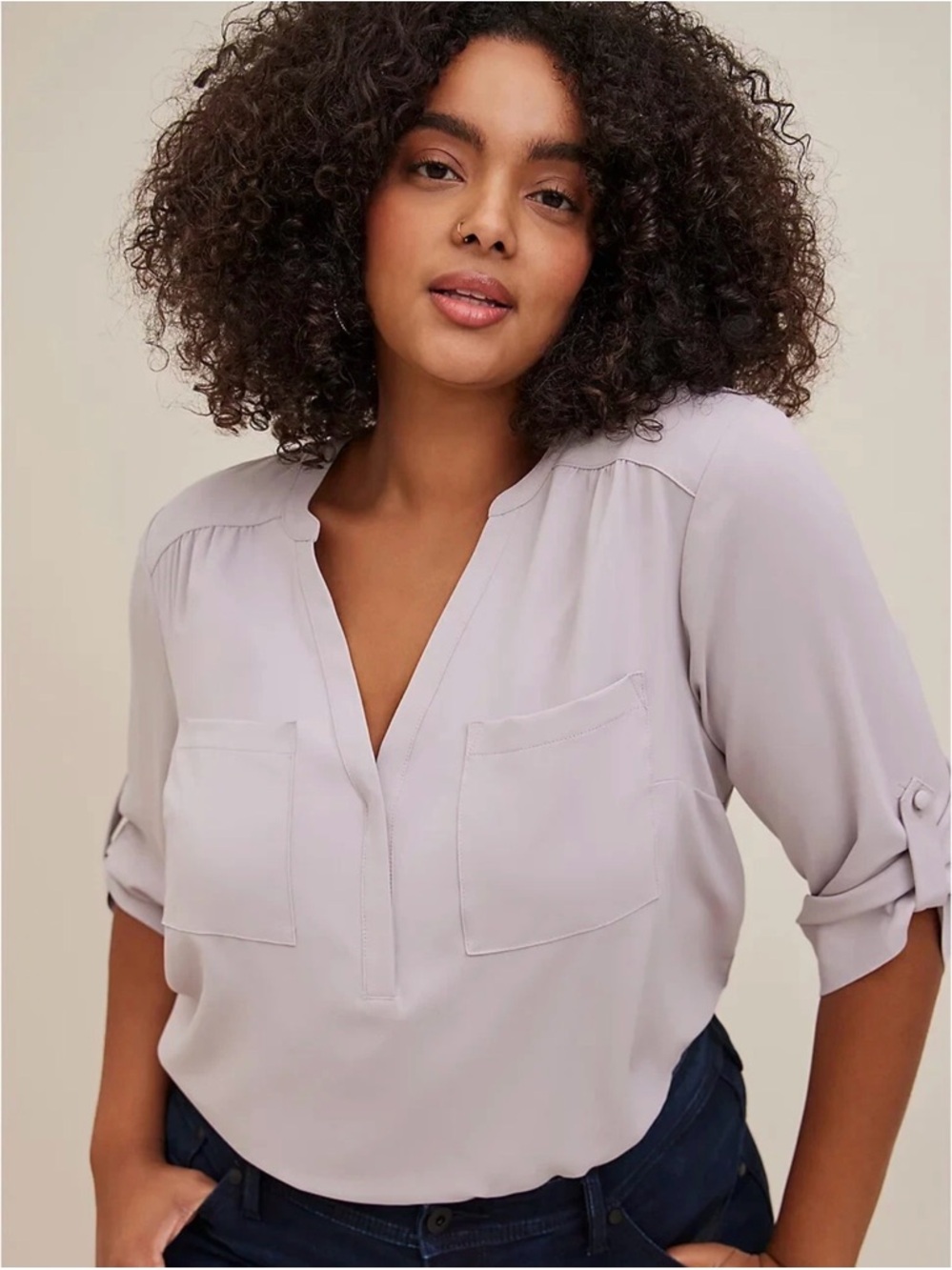 Torrid HARPER STUDIO CREPE DE CHINE PULLOVER 3/4 SLEEVE BLOUSE LILAC — 3X